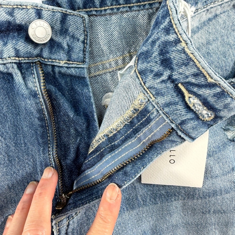 Cello 13 Jeans Low Baggy 90s Straight Wide Leg Distressed Denim Medium Wash Blue - Picture 6 of 15